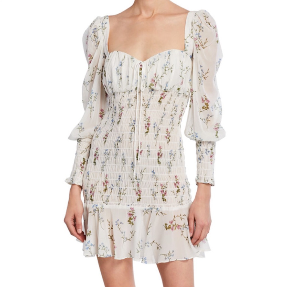 For Love & Lemons White Floral Smocked Dixon Dress